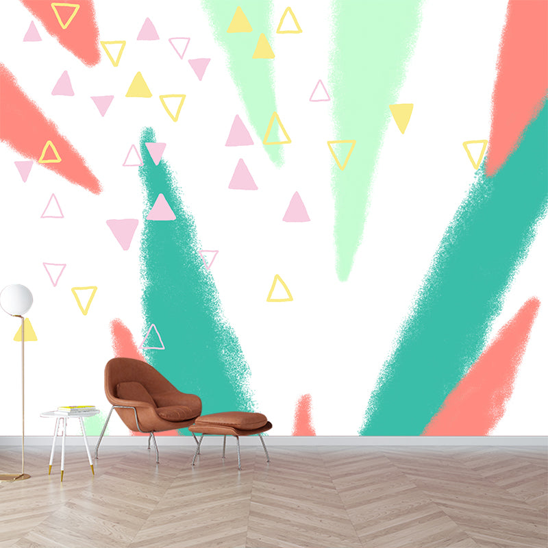Geometry Cone and Triangle Mural Childrens Art Non-Woven Cloth Wall Covering in Green Clearhalo 'Wall Decor' 'Wall Mural' 1469298