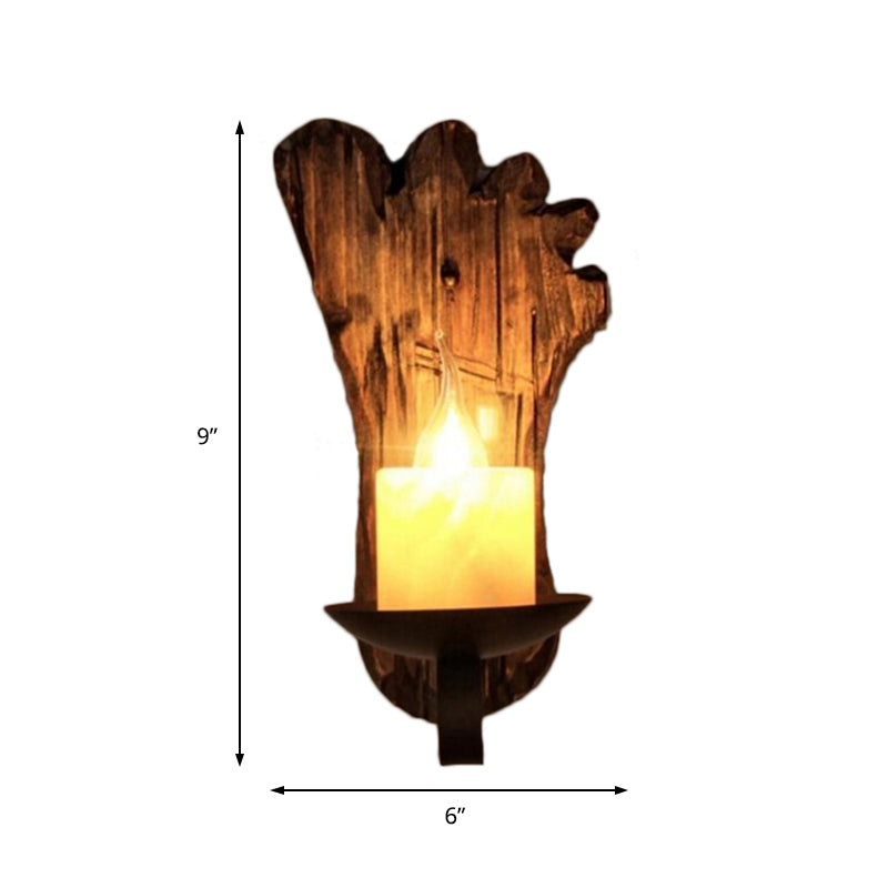 Cylinder Coffee Shop Wall Light Fixture Coastal Marble 1 Light Brown Sconce Lamp with Wooden Semicircle/Foot/Rectangle Base Clearhalo 'Industrial wall lights' 'Industrial' 'Middle century wall lights' 'Rustic wall lights' 'Tiffany' 'Wall Lamps & Sconces' 'Wall Lights' Lighting' 147133