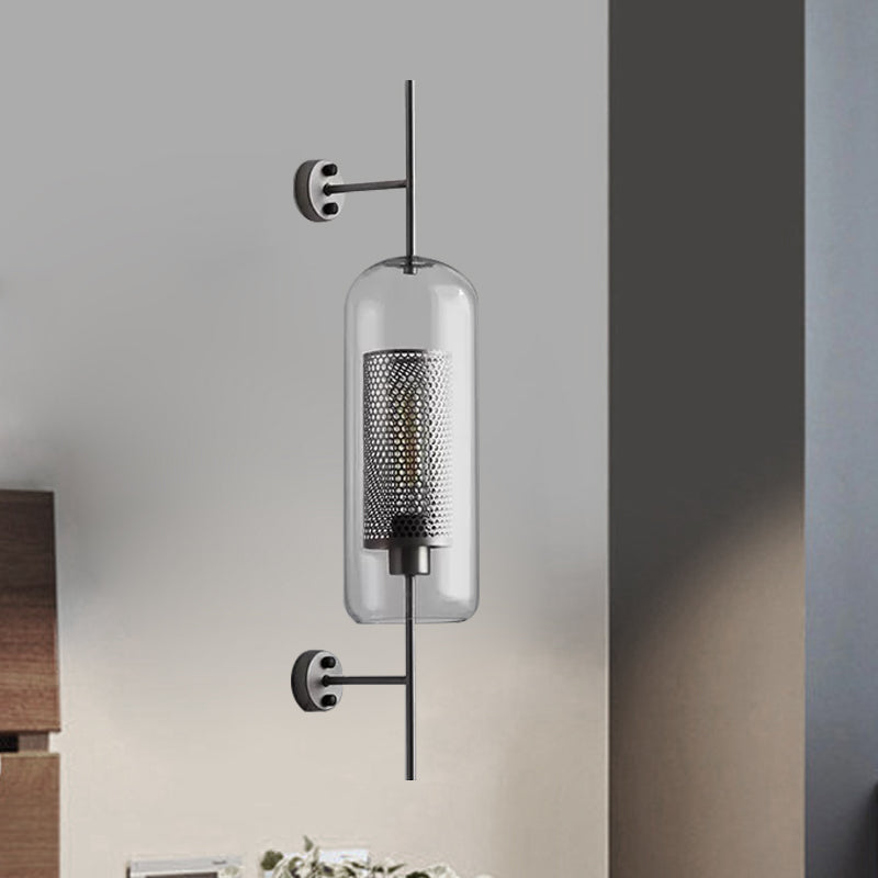 5"/6" W Clear Glass Oval Wall Sconce Colonialism 1 Bulb Bedroom Wall Lighting Fixture with Mesh Screen in Bronze/Silver Gray Bronze 6" Clearhalo 'Wall Lamps & Sconces' 'Wall Lights' Lighting' 1473672