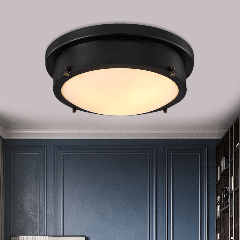 10"/14" W Iron Black Ceiling Mounted Light Circle LED Traditional Flush Mount Lamp for Corridor, Warm/White/3 Color Light Clearhalo 'Ceiling Lights' 'Close To Ceiling Lights' 'Close to ceiling' 'Flush mount' Lighting' 1473808