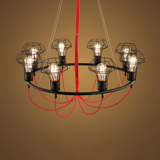 Iron Mushroom Cage Chandelier Light Industrial 8 Heads Restaurant Hanging Pendant Lamp in Black Clearhalo 'Cast Iron' 'Ceiling Lights' 'Chandeliers' 'Industrial Chandeliers' 'Industrial' 'Metal' 'Middle Century Chandeliers' 'Rustic Chandeliers' 'Tiffany' Lighting' 1473940
