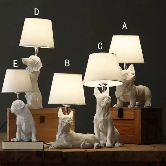 Dog Study Room Table Light with Fabric Shade Resin Single Bulb Modern Table Lamp in White Clearhalo 'Lamps' 'Table Lamps' Lighting' 14743