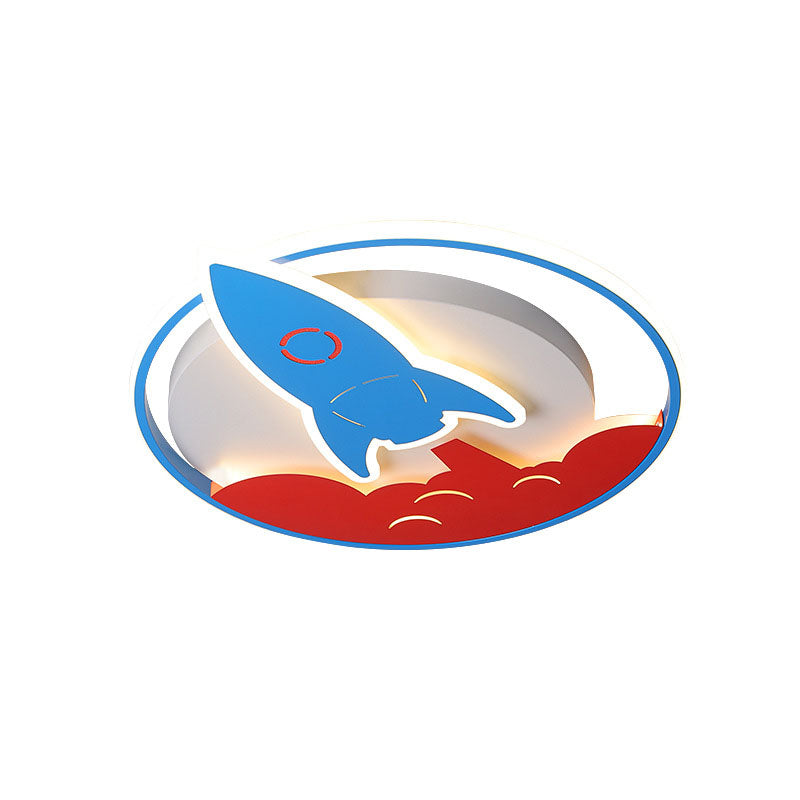 Acrylic Rocket Flush-Mount Light Fixture Kids 16"/19.5" W LED Blue Flushmount Ceiling Lamp for Boys Bedroom Clearhalo 'Ceiling Lights' 'Close To Ceiling Lights' 'Close to ceiling' 'Flush mount' Lighting' 1474435