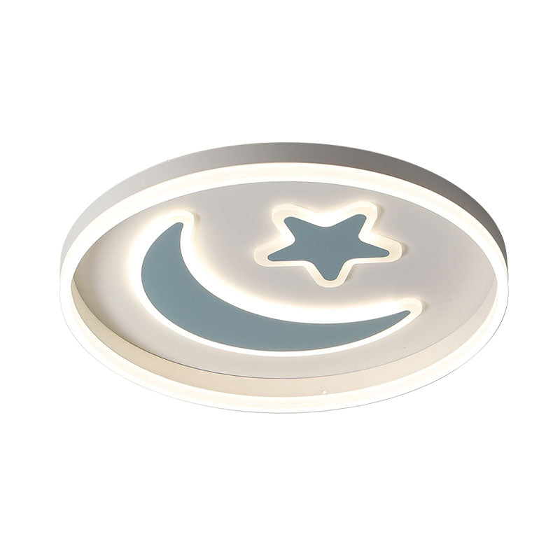 LED Bedroom Flush Mount Lighting Kids White/Pink/Blue Flush Light Fixture with Moon and Star Acrylic Shade Clearhalo 'Ceiling Lights' 'Close To Ceiling Lights' 'Close to ceiling' 'Flush mount' Lighting' 1474462