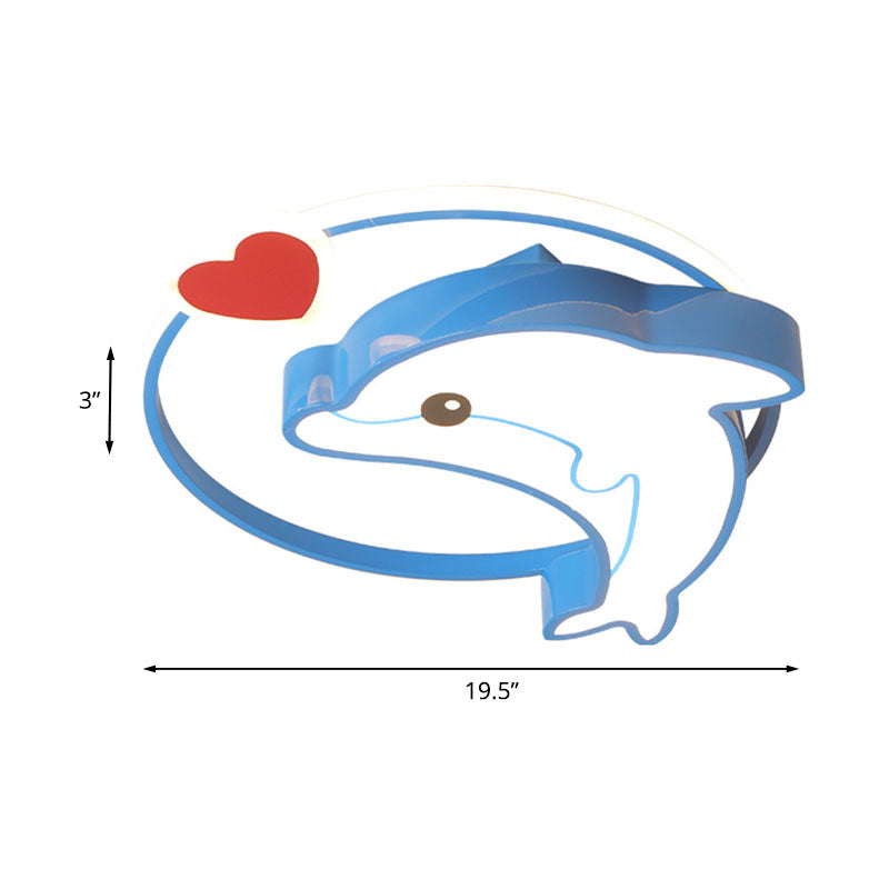 LED Nursery Ceiling Lamp Kids Blue Flush Mount Lighting Fixture with Dolphin Acrylic Shade, 16"/19.5" Width Clearhalo 'Ceiling Lights' 'Close To Ceiling Lights' 'Close to ceiling' 'Flush mount' Lighting' 1474535