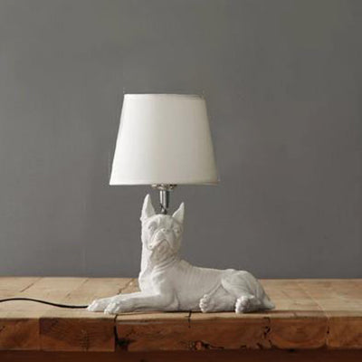 Dog Study Room Table Light with Fabric Shade Resin Single Bulb Modern Table Lamp in White White Boston Terrier - Sitting Clearhalo 'Lamps' 'Table Lamps' Lighting' 14745