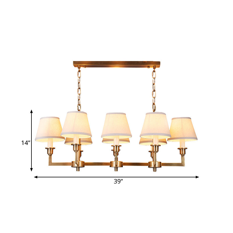 Fabric Conic Island Ceiling Light Traditional Style 8 Heads Living Room Metallic Hanging Lamp in Gold Clearhalo 'Ceiling Lights' 'Island Lights' Lighting' 1474949