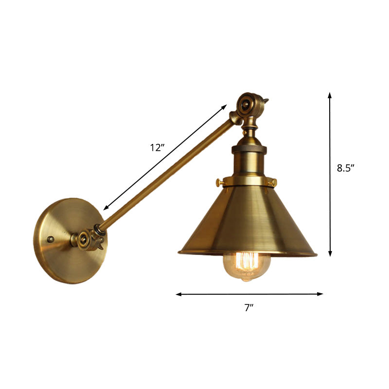 Brass/Bronze 1 Bulb Wall Lamp Vintage Style Metal Tapered Sconce Lighting for Bedroom Bedside Clearhalo 'Art deco wall lights' 'Cast Iron' 'Glass' 'Industrial wall lights' 'Industrial' 'Middle century wall lights' 'Modern' 'Rustic wall lights' 'Tiffany' 'Traditional wall lights' 'Wall Lamps & Sconces' 'Wall Lights' Lighting' 148253