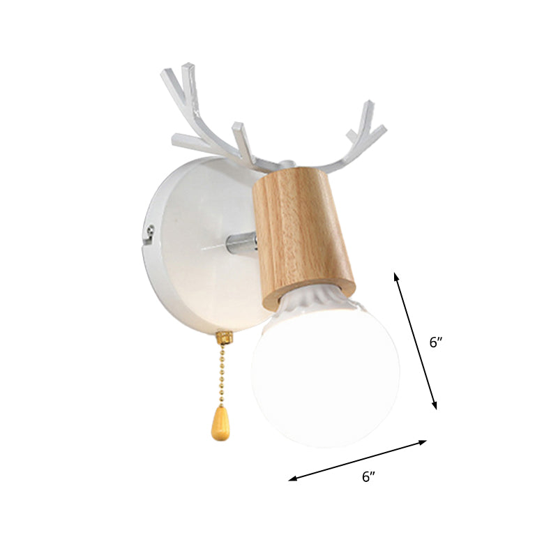 1 Light Bare Bulb Sconce Lamp Modern Style Black/White Finish Metal and Wood Wall Lighting with Deer Horn Clearhalo 'Industrial wall lights' 'Industrial' 'Middle century wall lights' 'Rustic wall lights' 'Tiffany' 'Wall Lamps & Sconces' 'Wall Lights' Lighting' 148266