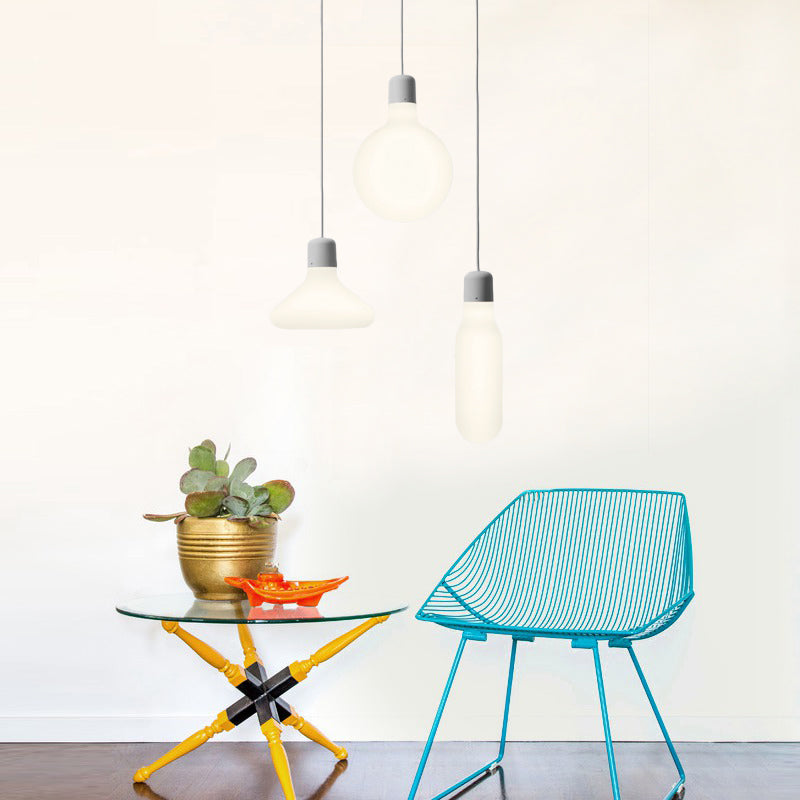 Bottle Shade Opal Glass Multi Pendant Contemporary 3 Lights Dining Room Hanging Light Fixture Clearhalo 'Ceiling Lights' 'Glass shade' 'Glass' 'Industrial Pendants' 'Industrial' 'Middle Century Pendants' 'Pendant Lights' 'Pendants' 'Tiffany' Lighting' 148339