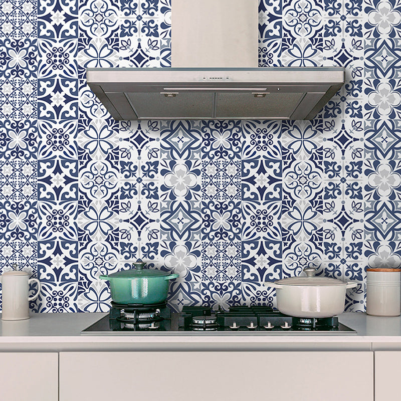 Bohemia Floral-Print Adhesive Wallpaper Blue Symmetric Pattern Wall Art for Living Room Clearhalo 'Wall Decor' 'Wallpaper' 1501034