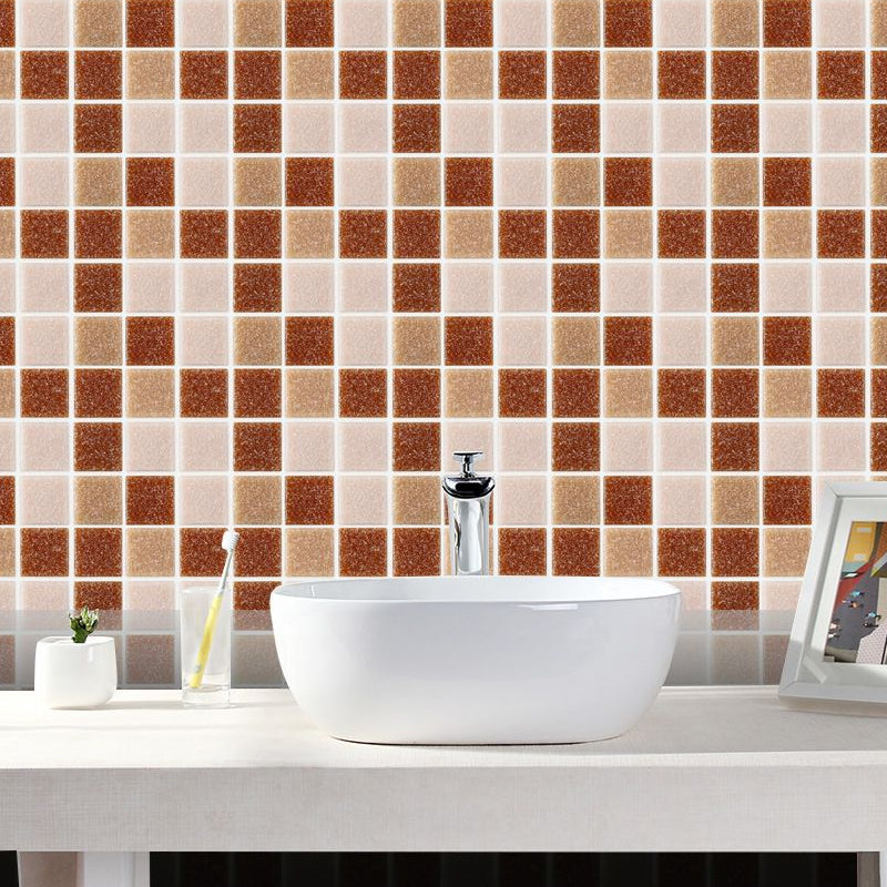 Check Mosaic Tiles Peel Wallpaper Panel PVC Temporary Pastel Color Wall Art for Kitchen Brown Clearhalo 'Wall Decor' 'Wallpaper' 1501119