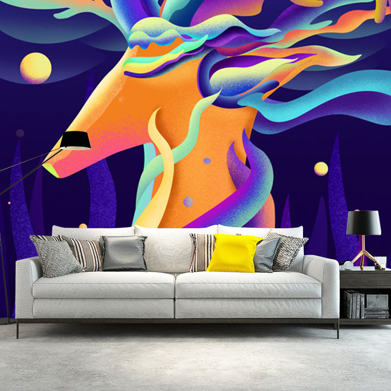 Purple Stag Wall Mural Decal Moisture Resistant Childrens Art Bedroom Wall Covering Clearhalo 'Wall Decor' 'Wall Mural' 1501323