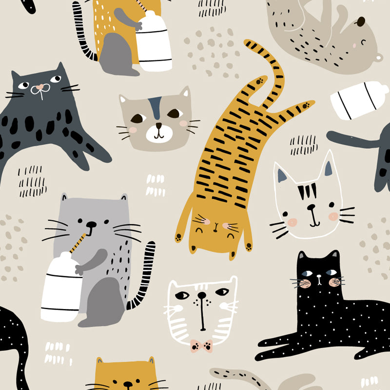 Light Camel Childrens Art Mural Full Size Cat Patterned Wall Covering for Nursery Clearhalo 'Wall Decor' 'Wall Mural' 1501464