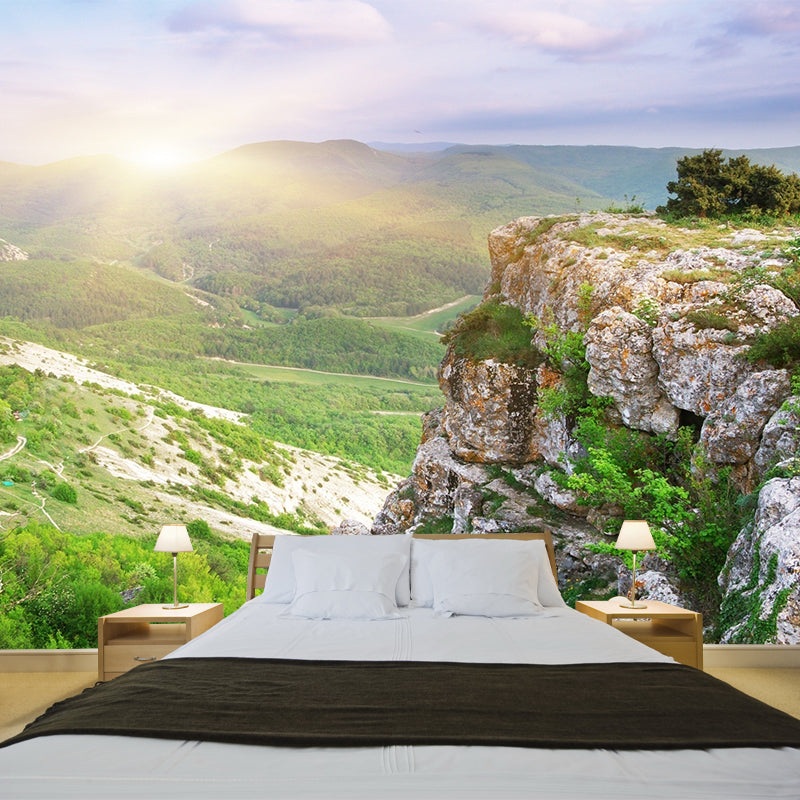 Large Mountain Peak Landscape Mural Blue-Green Non-Woven Wall Art, Washable, Custom Print Clearhalo 'Wall Decor' 'Wall Mural' 1501560