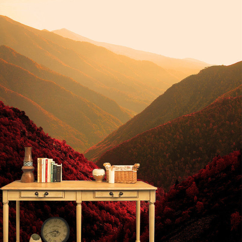 Rose Red Modern Mural Wallpaper Full Size Sunrise Mountain Scenery Wall Covering for Home Clearhalo 'Wall Decor' 'Wall Mural' 1501565