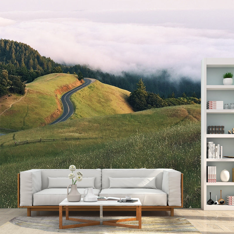 Green-White Modern Mural Decal Large Highway View from Meadow Wall Decor for Bedroom Clearhalo 'Wall Decor' 'Wall Mural' 1501665