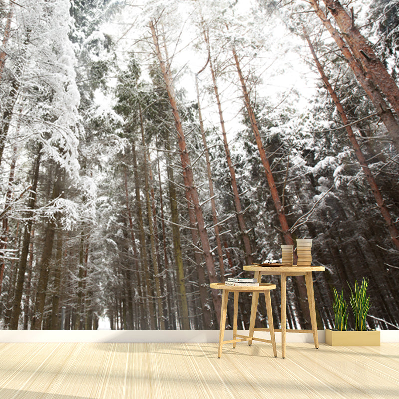 Brown Modern Art Mural Full Size Looking Up to Snow Forest Wall Covering for Living Room Clearhalo 'Wall Decor' 'Wall Mural' 1502051