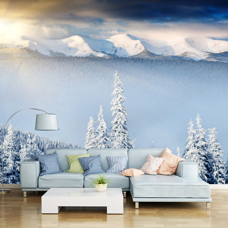 Morning Snowy Landscape Wall Mural Decal White Contemporary Wall Art for Bedroom Clearhalo 'Wall Decor' 'Wall Mural' 1502115