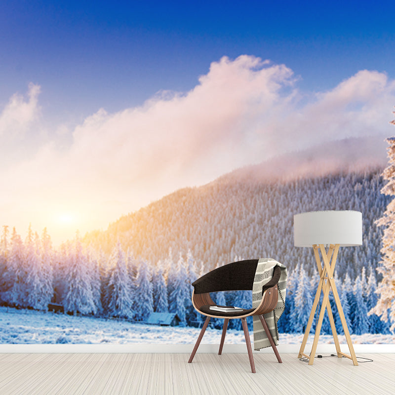 Blue Snow Mountain Sunrise Mural Stain-Proof Wall Art for Home Gallery, Made to Measure Clearhalo 'Wall Decor' 'Wall Mural' 1502251