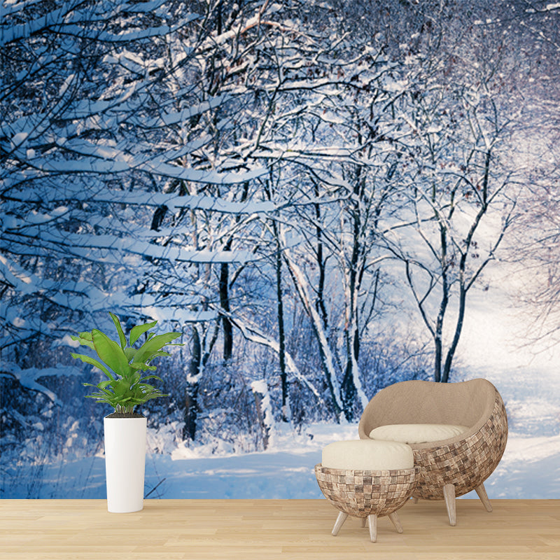Grey Snowy Bare Trees Mural Wallpaper Water-Proof Modernist Bedroom Wall Covering Clearhalo 'Wall Decor' 'Wall Mural' 1502280