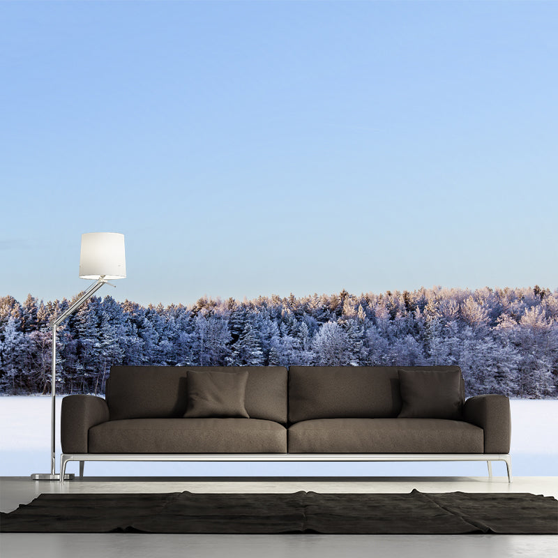 Snowy Forest Open Land Mural Modern Stain Resistant Bedroom Wall Art, Custom Made Clearhalo 'Wall Decor' 'Wall Mural' 1502335