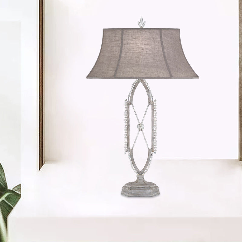 1 Bulb Flared Table Light Traditional Gold/Silver Fabric Shade Nightstand Lamp with X-Shape Crystal Base Clearhalo 'Lamps' 'Table Lamps' Lighting' 1502785