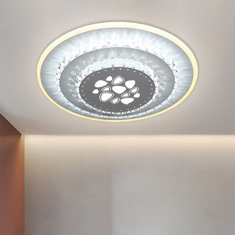 LED Light Fixture Modern Circular Clear Crystal Blocks Flush Mount with Rhombus/Cobble/Loving Heart Pattern in White/Warm Light Clearhalo 'Ceiling Lights' 'Close To Ceiling Lights' 'Close to ceiling' 'Flush mount' Lighting' 1503645