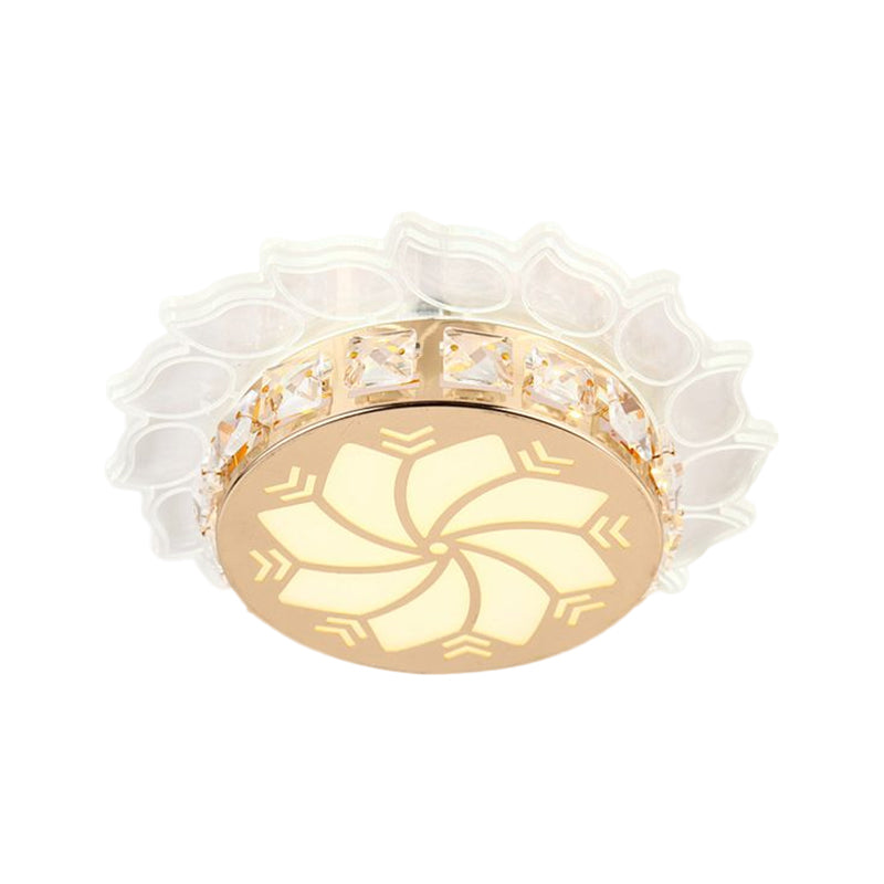 Cherry Blossom/Spiral Porch Flush Mount Light Modern Clear Crystal Gold Finish LED Ceiling Lamp in Multi Color/White/Warm Light Clearhalo 'Ceiling Lights' 'Close To Ceiling Lights' 'Close to ceiling' 'Flush mount' Lighting' 1503670