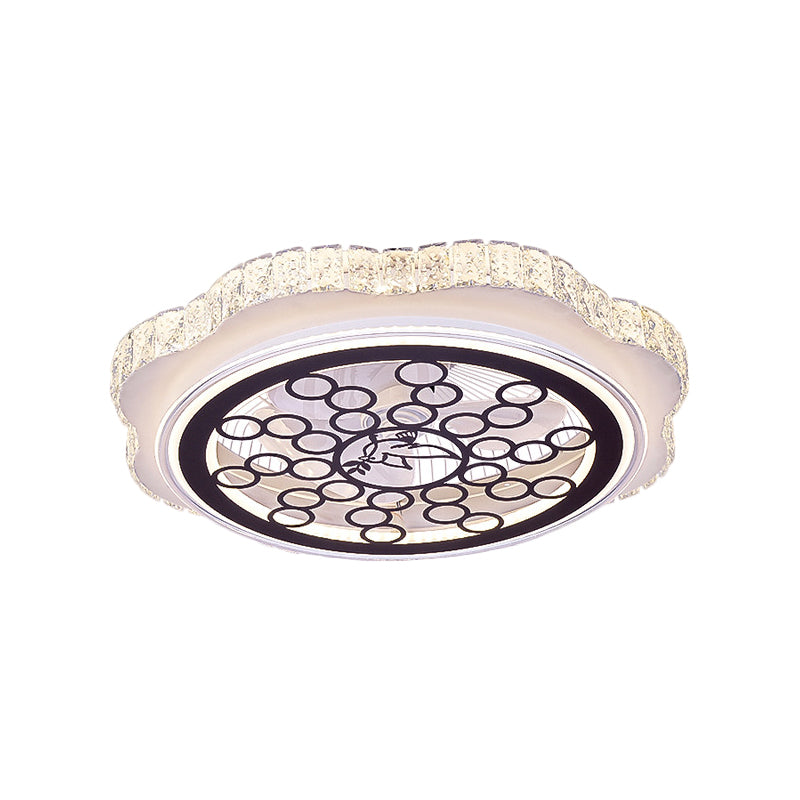 Sunflower/Plum Blossom/Star Pattern Hanging Fan Light Modern Rectangular-Cut Crystals 23.5" W LED White Semi-Flush Mount Clearhalo 'Ceiling Fans with Lights' 'Ceiling Fans' 'Modern Ceiling Fans' 'Modern' Lighting' 1503712