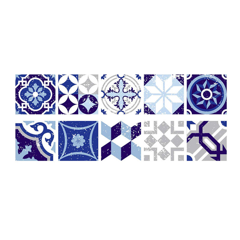 Mediterranean Geometric Tiles Wallpapers for Kitchen 10 Pieces 8' x 8" Wall Decor in Blue, Stick On Clearhalo 'Wall Decor' 'Wallpaper' 1504991