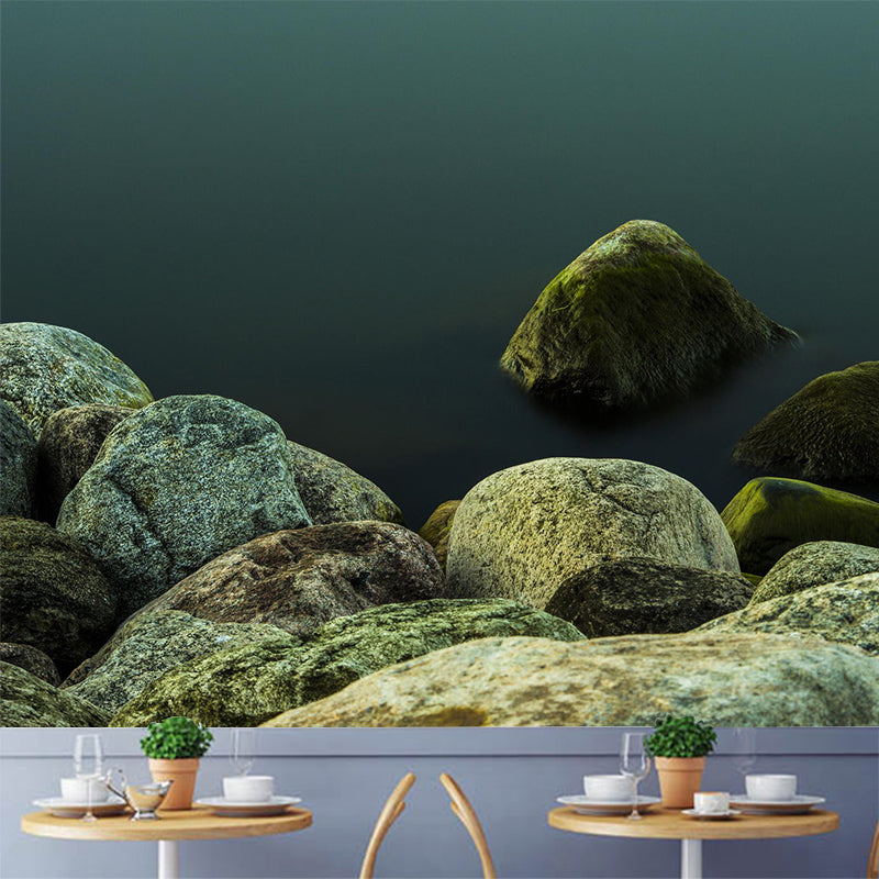 Contemporary Stone River Shore Mural for Ceiling Personalized Wall Decor in Green Clearhalo 'Wall Decor' 'Wall Mural' 1505144