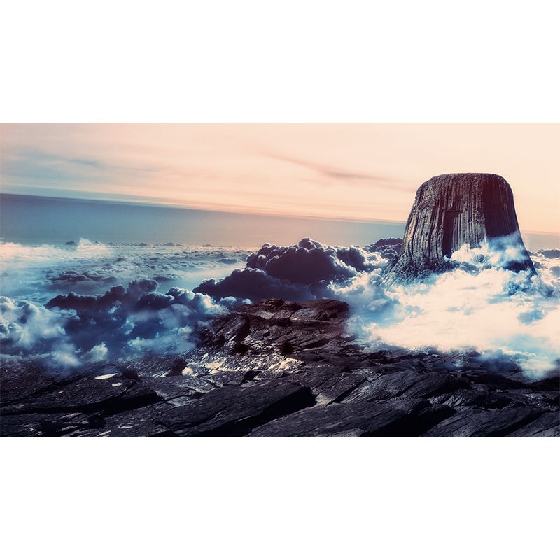 Grey Mountain Above Clouds Mural Washable Contemporary Living Room Wall Decoration Clearhalo 'Wall Decor' 'Wall Mural' 1505176