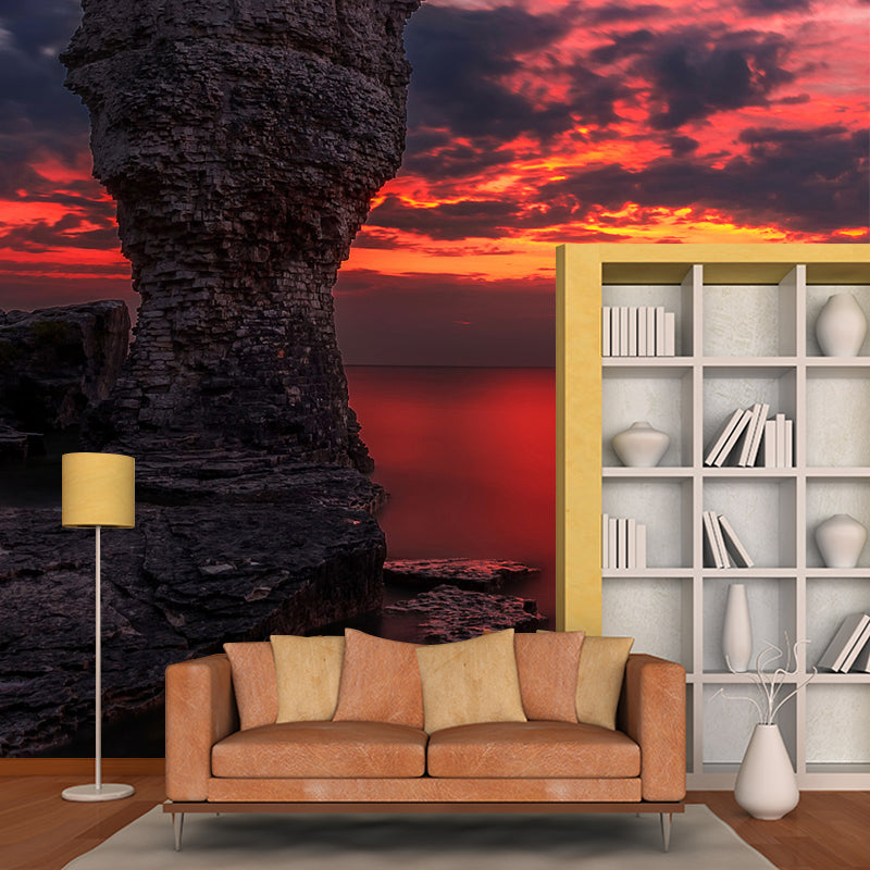 Orange Modern Mural Whole Evening Glow Scene of Fathom Five National Marine Park Wall Decor for Home Clearhalo 'Wall Decor' 'Wall Mural' 1505219