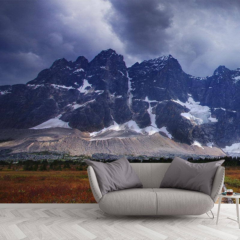 Blue Pathway Scene Wallpaper Mural Snow Melting Mountain Modern Washable Wall Covering Clearhalo 'Wall Decor' 'Wall Mural' 1505439