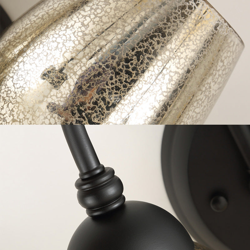 1/2-Light Wall Sconce Lighting Curved Arm Crackled Mercury Glass Industrial Bedroom Light Fixture in Black Clearhalo 'Art deco wall lights' 'Cast Iron' 'Glass' 'Industrial wall lights' 'Industrial' 'Middle century wall lights' 'Modern' 'Rustic wall lights' 'Tiffany' 'Traditional wall lights' 'Wall Lamps & Sconces' 'Wall Lights' Lighting' 150550