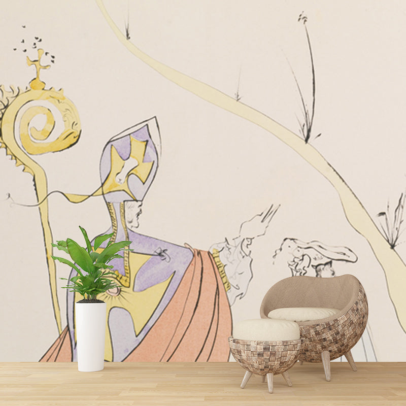 Religious Crown Ceremony Mural Surrealism Non-Woven Cloth Wall Covering in Pink for Home Clearhalo 'Wall Decor' 'Wall Mural' 1505574