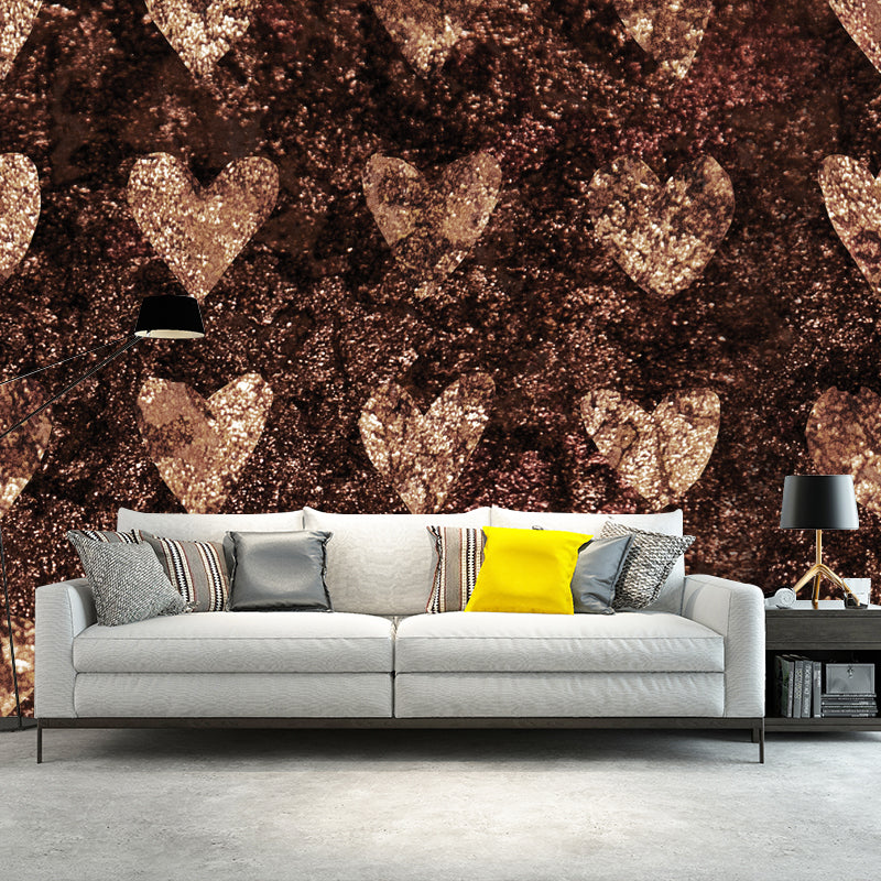 Modern Loving Heart Print Mural Soft-Color Foil Wall Decoration for Girls Bedroom Brown Clearhalo 'Wall Decor' 'Wall Mural' 1505953