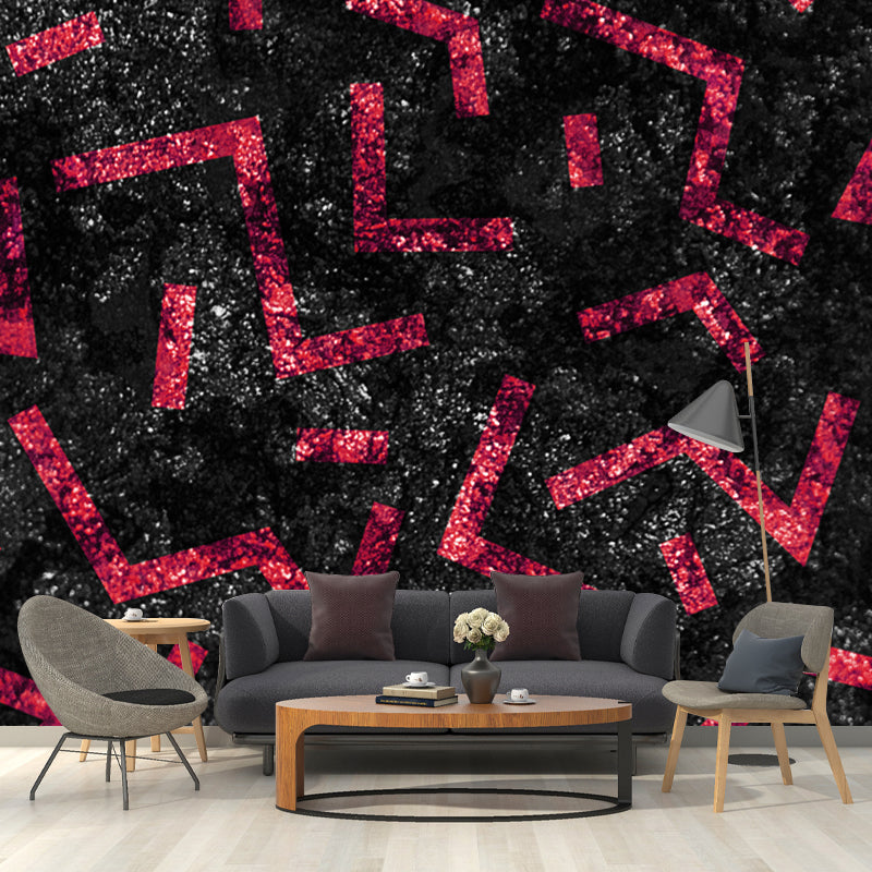 Huge Maze Lines Foil Mural Dark Color Non-Woven Material Wall Covering, Washable, Custom Made Red Clearhalo 'Wall Decor' 'Wall Mural' 1505958
