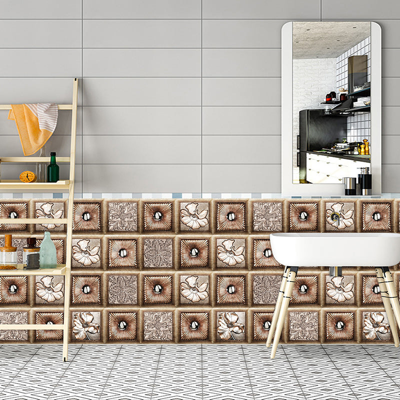 Rustic Wood Floral Wallpaper Panel Set 10 Pcs Brown Peel and Stick Wall Covering for Kitchen Clearhalo 'Country wall decor' 'Rustic' 'Wallpaper' Wall Decor' 1507457