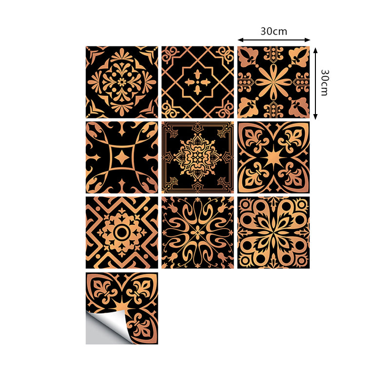 Retro Floral Peel off Wallpapers for Kitchen 10 Pcs 9.7-sq ft Wall Decor in Yellow on Black Clearhalo 'Vintage wall decor' 'Vintage' 'Wallpaper' Wall Decor' 1507608