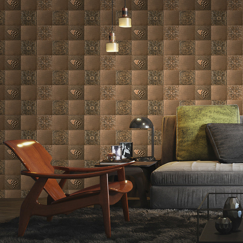 Mosaic Tile Medallion Wallpaper Panels Retro Smooth Adhesive Wall Art in Dark Brown (12 Pcs) Clearhalo 'Vintage wall decor' 'Vintage' 'Wallpaper' Wall Decor' 1507663