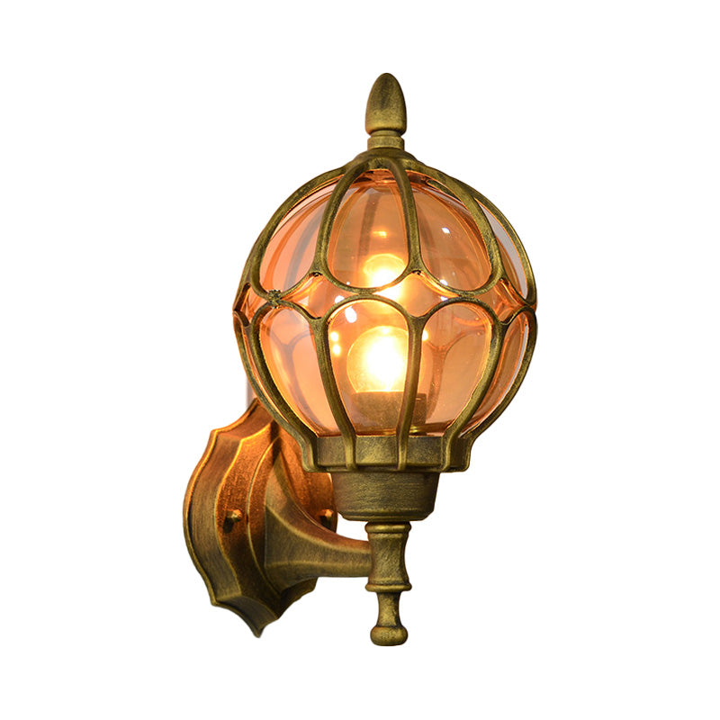 Globe Living Room Wall Light Fixture Industrial Amber Glass 1 Light Black/Gold/Bronze Sconce Lamp, 8.5"/9"/12.5" W Clearhalo 'Art deco wall lights' 'Cast Iron' 'Glass' 'Industrial wall lights' 'Industrial' 'Middle century wall lights' 'Modern' 'Rustic wall lights' 'Tiffany' 'Traditional wall lights' 'Wall Lamps & Sconces' 'Wall Lights' Lighting' 150784