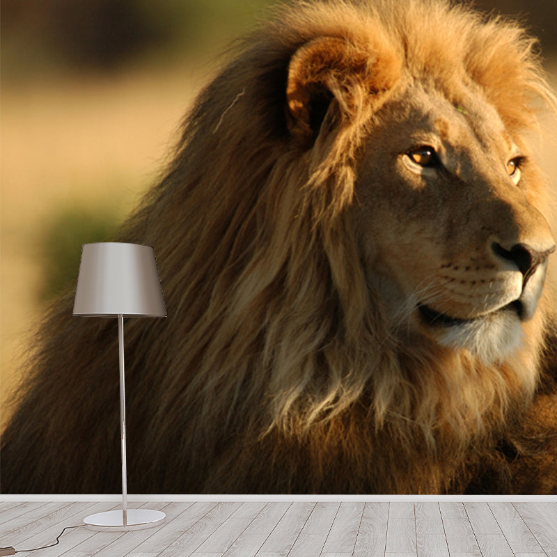 Modern Style Lion Wall Mural Brown Living Room Wall Art, Customized Size Available Clearhalo 'Wall Decor' 'Wall Mural' 1508341