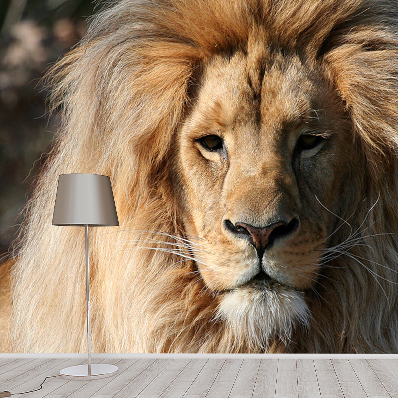 Modern Boys Wall Mural Decal with Lion Head Pattern Brown Wall Art for Living Room Clearhalo 'Wall Decor' 'Wall Mural' 1508372