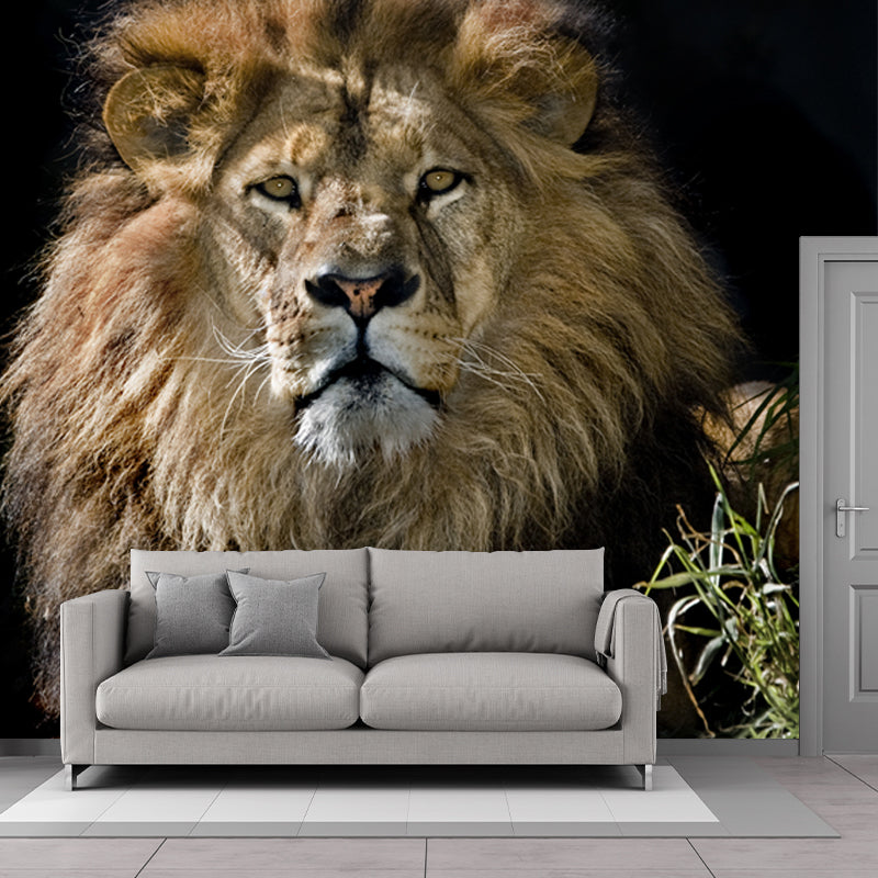 Modernist Lion Wall Mural Decal Non-Woven Waterproof Brown Wall Art for Living Room Clearhalo 'Wall Decor' 'Wall Mural' 1508561