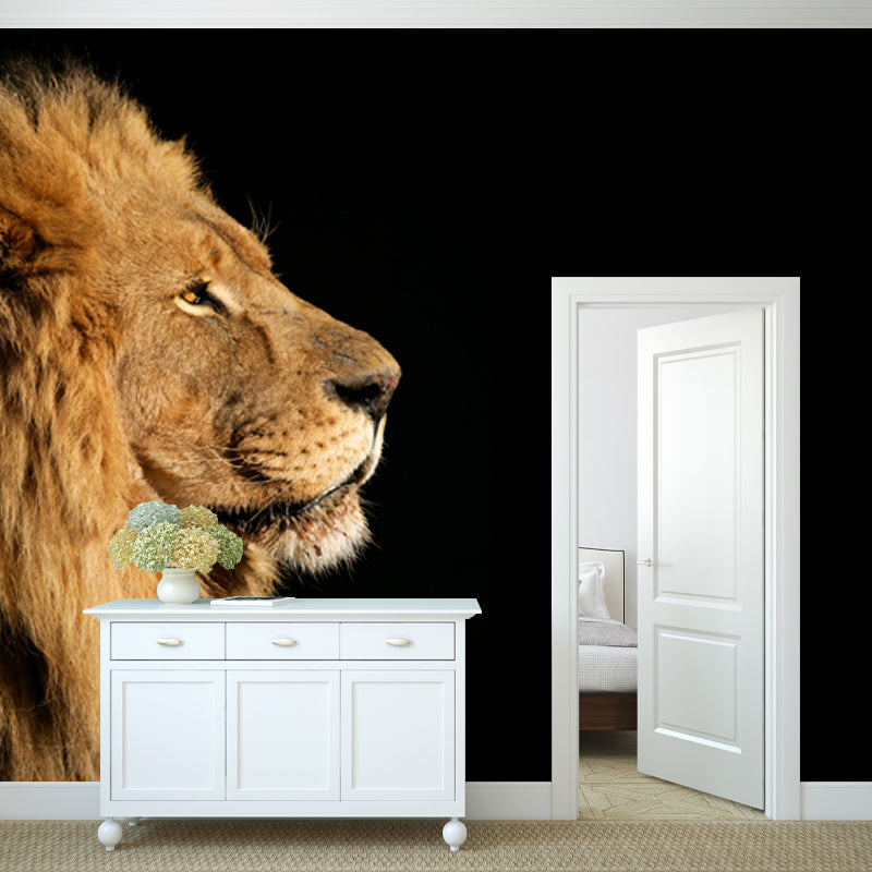 Brown Lion Side-Face Mural Wallpaper Water Resistant Wall Decor for Bedroom, Optional Size Clearhalo 'Wall Decor' 'Wall Mural' 1508566