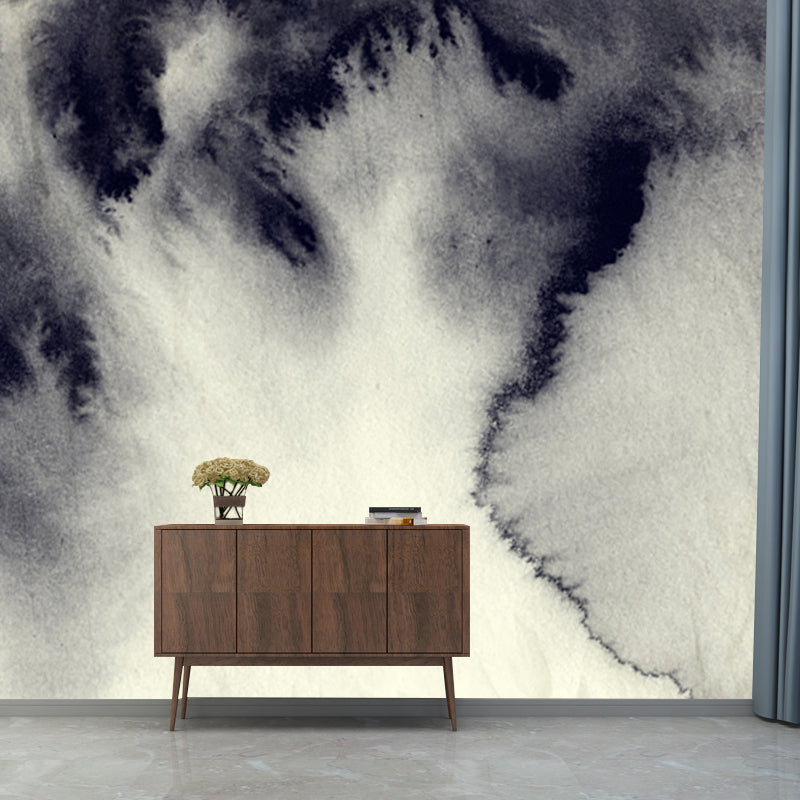 Grey Ink Painting Wall Mural Abstract Artistic Waterproof Wall Covering for Hallway Clearhalo 'Wall Decor' 'Wall Mural' 1508792