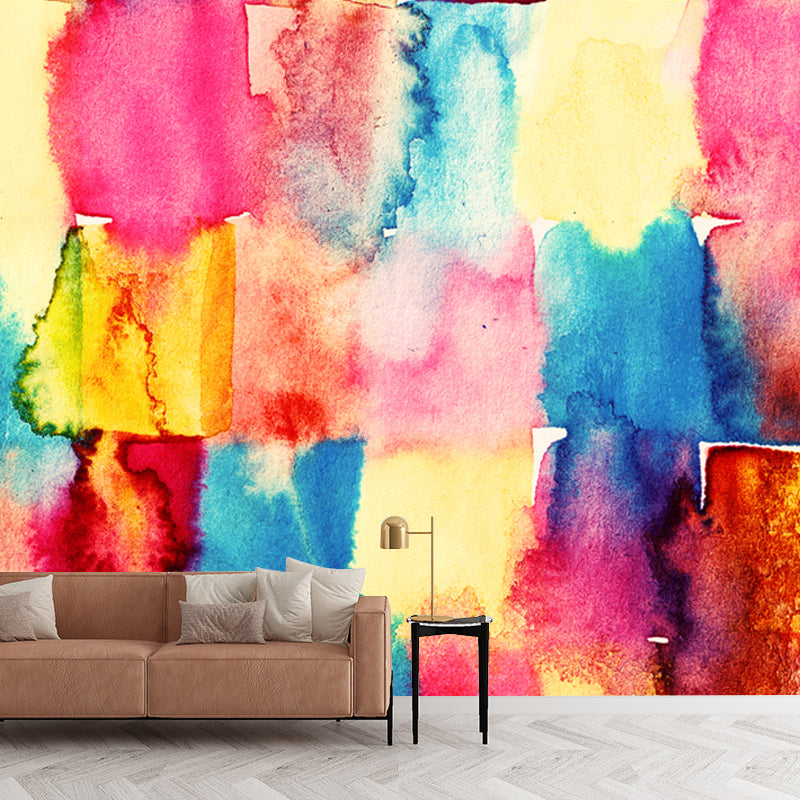 Hand Print Watercolor Mural Wallpaper Artistry Smooth Wall Decor in Orange, Custom Size Clearhalo 'Wall Decor' 'Wall Mural' 1508837