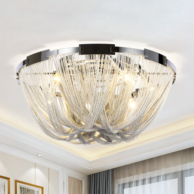 Postmodern Tassel Flush Mount Fixture Metal 4/5 Lights Chrome Living Room Ceiling Mounted Fixture, 16"/19.5" Wide Clearhalo 'Ceiling Lights' 'Close To Ceiling Lights' 'Close to ceiling' 'Flush mount' Lighting' 151249
